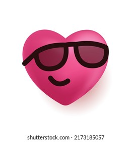 Cute happy heart character wih sunglasses. Happy Valentine's Day illustrations for feeling of love