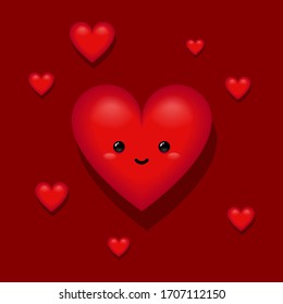 Cute happy heart emoji emoticon vector. Cute valentine symbol. Cute love symbol. Vector illustration