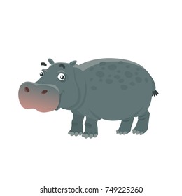 Cute Happy Hippo Animal Vector Illustration. Cartoon Style 
