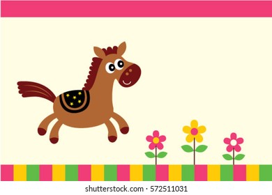 cute happy horse in the garden