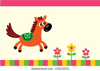 cute happy horse in the garden