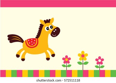 cute happy horse in the garden