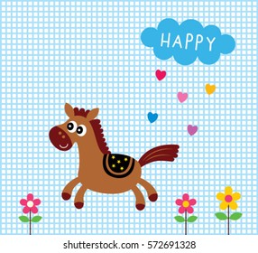 cute happy horse in the garden