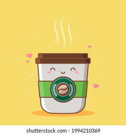 cute happy hot coffee cup