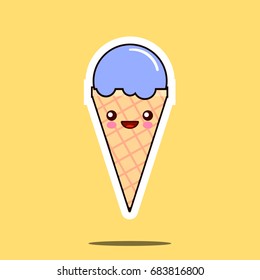 Cute happy icecream kawaii character cartoon emoticon face icon. Flat design Vector Illustration