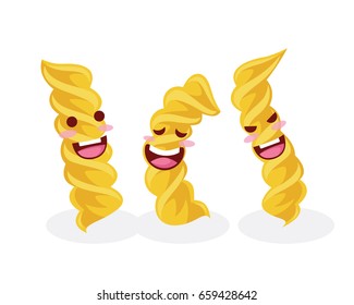 Cute Happy Italian Pasta Cartoon Illustration Logo - Fusilli