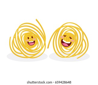 Cute Happy Italian Pasta Cartoon Illustration Logo - Spaghetti