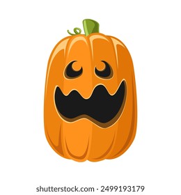 Cute Happy Jack O Lantern, Creepy Spooky Halloween Pumpkin Decor Flat Vector Illustration