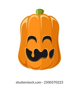 Cute Happy Jack O Lantern, Creepy Spooky Halloween Pumpkin Decor Flat Vector Illustration