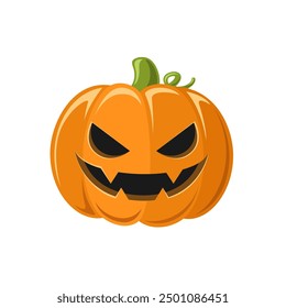 Cute Happy Jack O Lantern, Creepy Spooky Halloween Pumpkin Decor Flat Vector Illustration