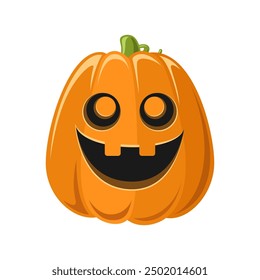 Cute Happy Jack O Lantern, Creepy Spooky Halloween Pumpkin Decor Flat Vector Illustration