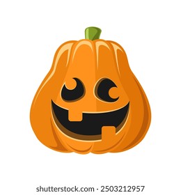 Cute Happy Jack O Lantern, Creepy Spooky Halloween Pumpkin Decor Flat Vector Illustration