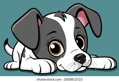 Cute happy Jack Russell puppy lying down. Friendly joyful dog character for children books, coloring pages, educational materials