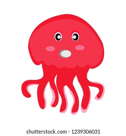 Cute happy jellyfish cartoon character Sea animal vector illustration Invertebrate animal sea fauna Medusa vector illustration