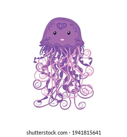 Cute happy jellyfish cartoon character sea animal. Summer time card
