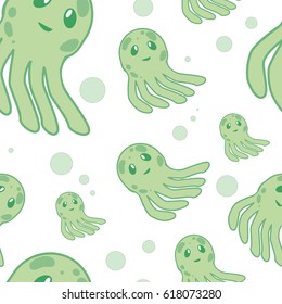 Cute happy jellyfish cartoon character sea animal vector illustration. Invertebrate animal sea fauna jellyfish medusa vector illustration. Nature animal aquatic medusa, aquarium tropical marine.