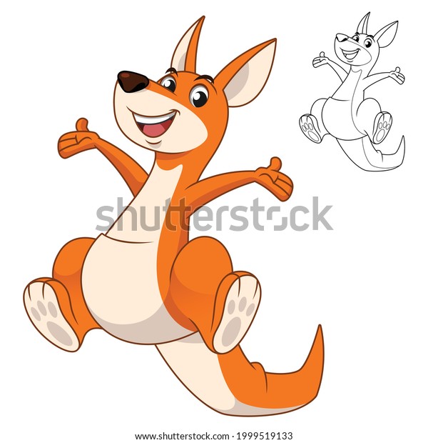 Cute Happy Kangaroo Jumping Line Art Stock Vector (Royalty Free ...