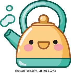 Cute happy kettle in a kawaii style