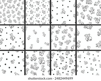 Cute happy key with different emotions. Seamless pattern. Coloring Page. Funny cartoon character. Hand drawn style. Vector drawing. Collection of design ornaments.