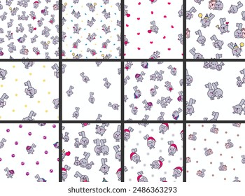 Cute happy key with different emotions. Seamless pattern. Funny cartoon character. Hand drawn style. Vector drawing. Collection of design ornaments.