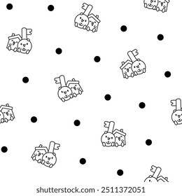 Cute happy key with different emotions. Seamless pattern. Coloring Page. Funny cartoon character. Hand drawn style. Vector drawing. Design ornaments.