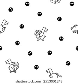 Cute happy key with different emotions. Seamless pattern. Coloring Page. Funny cartoon character. Hand drawn style. Vector drawing. Design ornaments.