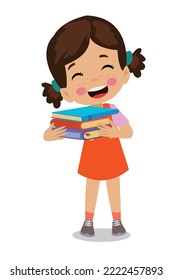 cute happy kid with books in hand