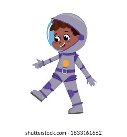 Cute Happy Kid Character in Outer Space Suit, Little Boy Dreaming of Becoming an Astronaut Cartoon Style Vector Illustration