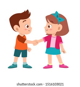 cute happy kid hand shake with friend