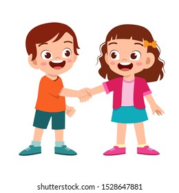 Cute Happy Kid Hand Shake With Friend