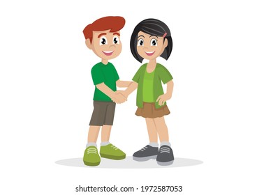 cute happy kid hand shake with friend