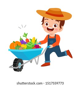 cute happy kid harvest fruit and vegetable