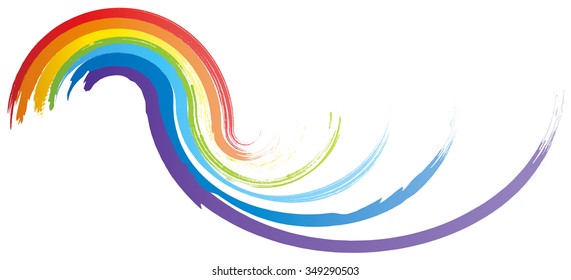 Cute happy kid retro multi color vivid motley arch shape rain bow tag template in simple ornamental style isolated on white background. Front view art design with space for text on light sky backdrop