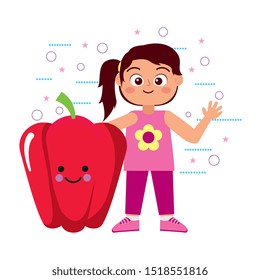 cute happy kid smiling with vegetable cartoon. vector illustration