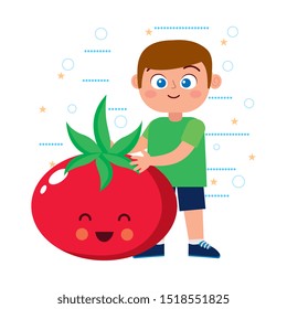 cute happy kid smiling with vegetable cartoon. vector illustration