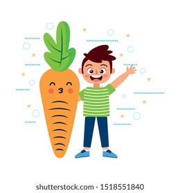 cute happy kid smiling with vegetable cartoon. vector illustration