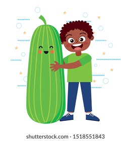 cute happy kid smiling with vegetable cartoon. vector illustration