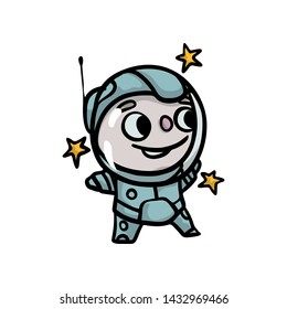 Cute happy kid in special spaceman protection costume