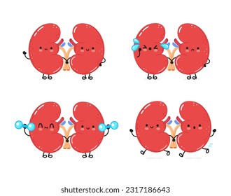 Cute happy kidneys organ characters bundle set. Vector hand drawn doodle style cartoon character illustration icon design. Cute kidneys organ mascot character collection