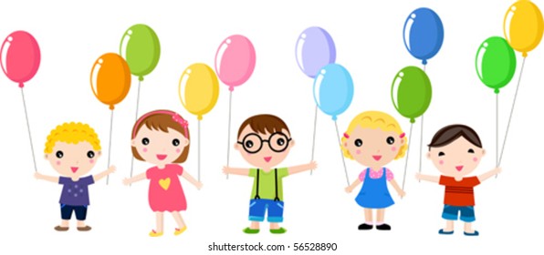 Cute Happy Kids Balloons Stock Vector (Royalty Free) 56528890 ...