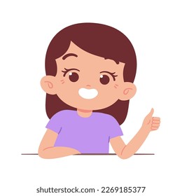 Cute Happy Kids behind a wall shows a thumb up