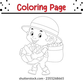 Cute Happy kids cartoon coloring page illustration vector. For kids coloring book.