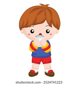 Cute and Happy Kids Doing Drinking Daily Activity Cartoon Illustration Vector Clipart Sticker Decoration