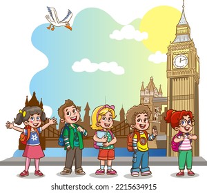 cute happy kids are doing world tour