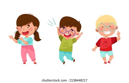 Cute happy kids having fun set cartoon vector illustration