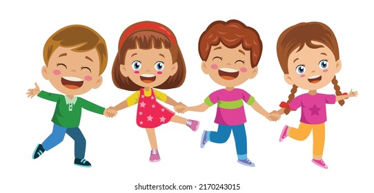 Cute Happy Kids Holding Hands