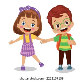 cute happy kids holding hands