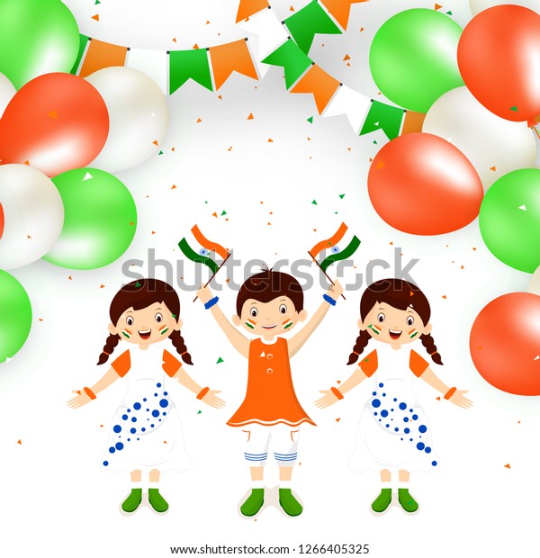 Cute Happy Kids Holding Indian Flag Stock Vector (Royalty Free ...