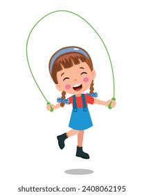 cute and happy kids jumping rope