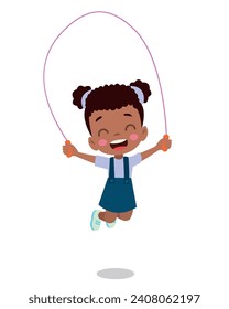 cute and happy kids jumping rope